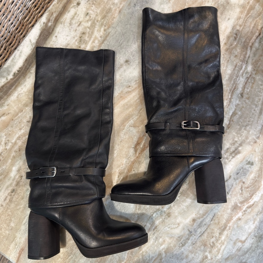 Women’s LUCKY BRAND Nathari Foldover black leather knee high boot- Size 8.5 - Picture 4 of 11